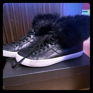 High top sneakers with real fur trim